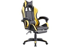 Brigros WeHome - Sedia da Gaming Racing Ergonomica Reclinabile con Braccioli, Poltrona Ufficio Girevole con Rotelle, Poggiapiedi, Poggiatesta e Cuscino Lombare in Similpelle, Portata: 125kg (Giallo)