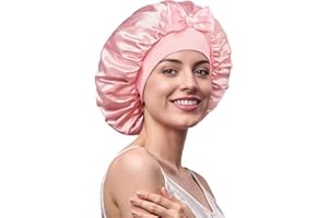 ‎UMISLEEP Umisleep 100 % Maulbeerseide 22 Momme große Seidenhaube zum Schlafen, doppellagig, rutschfest und atmungsaktiv, mit verstellbarem Band für lange, lockige Haare, Hellrosa