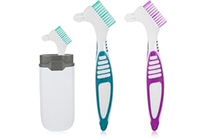 TUCNOEU 2 Stück Prothesenzahnbürste, 15.5cm Doppelseitige Prothesenbürste Zahnbürste für Prothesen mit Weißer Box, Bürste für Effektive Reinigung, Grün & Lila