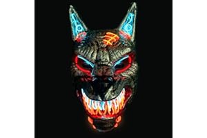 Original Cup Wolfman LED-Maske | Premium-Qualität | Hartplastik | 3 Blinkmodi | LED-Maske | Halloween | Neon | 100% Horror | 100% Spaß