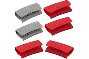 burkfeeg 6 Piezas Asas de Silicona para Ollas Mango de Asistencia de Silicona Mangos para Sartén Utensilios (Rojo+Gris)
