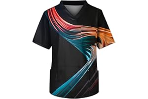 Rosennie Kasacks Herren Pflege V-Ausschnitt Musterdruck Bunte Kasacks Pflege Kurzarm Schlupfkasack Mit Taschen Locker T Shirt Oversized Tshirt Regular Fit Arbeitshemd Sommerhemd Leichte Freizeitshirt