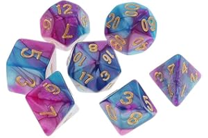 Yourandoll 7 pièces dés polyédriques D20 D12 D10 D8 D6 D4 16mm Jeu de dés en Acrylique pour Donjons et Dragons DND Dice RPG MTG Table Jeux Double Couleur (Bleu Violet)