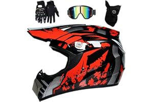 KHBTFNB Jeunesse Enfants Casque Motocross, Intégral Hors Route MX Moto Casque VTT Scooter Casque, Descente Enduro MTB BMX Vélo Tout-Terrain Accident Casque, avec Lunettes Gants Masque