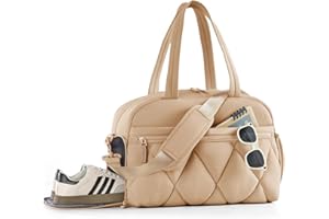 Lekespring Borsone da Viaggio Puffer per Donna Uomo, Borsa Palestra con Scomparto Scarpe e Borsa Bagnata in PVC, Borsoni Bagaglio a Mano, Borse Tracolla Leggero per Ospedale Weekend Sportiva, Cachi