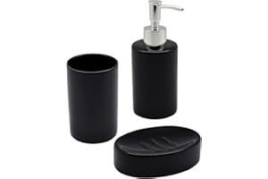 Harbour Housewares 3 Piece Bathroom Accessories Set - Soap Dispenser, Dish and Toothbrush Holder - Black