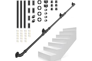 Main Courante pour Escalier, VAYOTOY 1/1,5/2/3m Main Courante Escalier Interieur Exterieur Rampe d'escalier avec Tuyau en Acier Galvanisé Industriel Antidérapant Antirouille Installation Facile