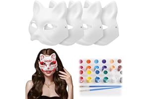 Gloryit Pack of 5 DIY Cat Mask, Cat Mask, White, Cat Mask, Fox Mask, Empty Paintable Masks, Carnival Mask, Masquerade Mask, Unpainted Cat Masks, Fox Mask, Cat Masks, Empty Fox Mask, DIY
