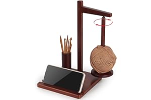 TBRFP Magnetic Wooden Yarn Holder for Crocheting & Knitting - Rotating Yarn Spinner with Storage Compartment, Phone Stand, Holds 500g Wool Balls