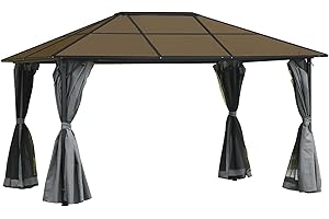 Outsunny Pavillon 4 x 3m Gartenpavillon Gazebo Gartenzelt Partyzelt mit Seitenteilen, Netzseiten, PC Dach Alu Dunkelgrau