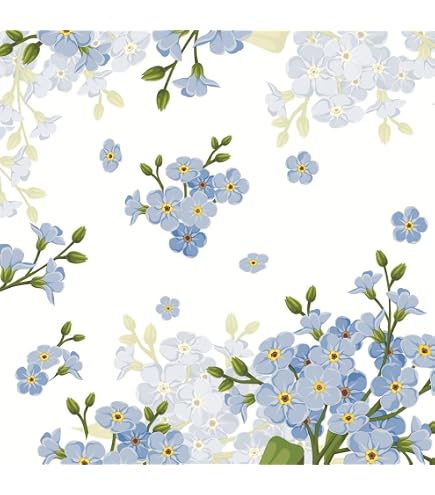 Servietten Mit Vergissmeinnicht-Motiv, 20 Stück, 33x33 Cm, Blau-weiß – Für Decoupage, Party & Deko