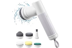 Auniq Cepillo de Limpieza eléctrico, Cepillo Giratorio Eléctrico Inalámbrico con 6 Cabezales de Cepillo reemplazables 3 velocidades de rotación Fregadora giratoria eléctrica para Cocina Baño Suelo