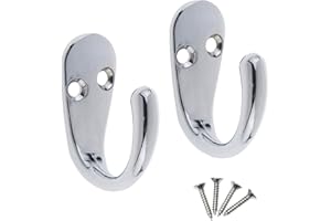 Select Hardware 2X Single Robe Coat Hooks with Screws, Chrome Finish, Door & Wall Mountable for Bathroom Bedroom Living Room Hallway (Pack of 2)