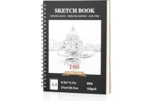 PLAPOT Cuaderno de bocetos DIN A4, Cuaderno de bocetos para artistas, encuadernado en espiral, 200 páginas, 100 hojas, cuaderno de bocetos en tapa dura de 100 g, cuaderno de bocetos de papel blanco e