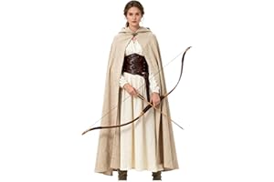 keland Medieval Cape Linen Renaissance Hooded Cape for Women Men Halloween Cosplay (Khaki)