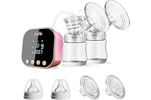 Lulia Double Electric Breast Pump Portable Strong Suction Pain Free Breastfeeding Pump, 4 Modes & 9 Levels Milk Ultra-Quiet Rechargeable for Travel&Home Backflow Protector BPA Free(Pink)