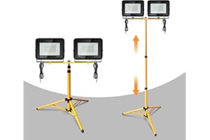 Herrselsam Projecteur LED extérieur avec Trépied, 2x30W IP66 Étanche 3000K Blanc Chaud 2550LM ultra Lumineux Eclairage Extérieur, Hauteur réglable (avec câble de 1 m, Sans prise)