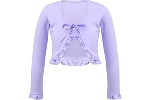 MSemis Cardigan Danza Top Ragazza Cotone Top da Balletto Manica Lunga Scollo a V Bolero Ruffle Vestito da Danza Classica Ballerina Bambina Ginnastica Artistica Scaldacuore