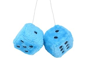 Falafoty 7.5 cm Car Hanging Furry Dice, Car Mirror Hanging Fluffy Dice, Pair of Plush Retro Square Hanging Dice Car Rearview Mirror Ornaments, Car Interior Decoration Pendant Fluffy Dice (Blue)