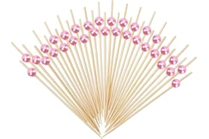 ZOSPPEI 120 Pezzi stuzzicadenti per cocktail - 4,7 pollici lungo cocktail stuzzicadenti fatti a mano stuzzicadenti in legno per cocktail e antipasti, frutta, dolci, forniture di partito(perla rosa)
