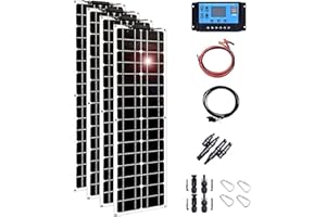 BAISHIFA 400W 800W 12V-24V Panel Solar Flexible Cargador Solar monocristalino Panel Solar Impermeable y Ultrafino para vehículos recreativos, Barcos, Casas y Superficies Irregulares,4x200W