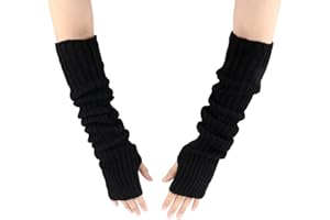 AEAOCVO Black Arm Warmers Winter Fingerless Mitten Gloves, Long Arm Sleeves, Stretchy Knit Arm Gloves for Women Girls