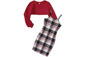 WISREMT Girls 2 Piece Outfits Long Sleeve Crop Top and Sleeveless Cami Dress Set Teens Strappy Bodycon Dress Tank Tops