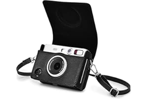 Rieibi Mini EVO Kameratasche, Vintage PU Leder Hülle Schutzhülle für Fujifilm Instax Mini EVO Sofortbildkamera mit abnehmbarem Schultergurt