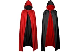 DDFF Mantello Vampiro Reversibile Nero Rosso con Cappuccio, Mantello Lungo Unisex Adulto per Halloween, Cosplay e Carnevale, Perfetto per Feste a Tema e Travestimenti