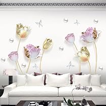 Stickers Muraux Mandala Fleurs De Lotus Doré - Autocollant Déco Salon/Chambre - 3 Couches