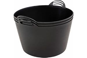 BiGDUG Plastic Flexi Tubs (65 Litre) - Pack of 3 - Black - Heavy Duty Trugs Flexible Storage Bucket - Multi Purpose Round Container
