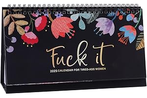 RUNMEIHE Fuck It Desk Calendar 2025, Funny Novelty Monthly Desktop Calendar for Tired-Ass Women, Twin Wire Spiral Binding Thick Pape Sweary Calendar for Home Office Academic