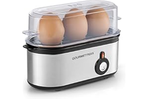 GOURMETmaxx Cuociuova per 3 uova, scaldabagno con tagliauova nel misurino, 3 gradi di durezza per il tuo portauova, design piccolo cuociuova – parti lavabili in lavastoviglie
