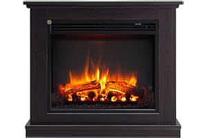 CrownFlame Chimenea eléctrica Phanos - Chimenea eléctrica de pie con Calefactor, Efecto de Llama 3D y Mando a Distancia - Chimenea eléctrica - Marrón Oscuro…