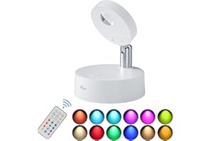 WUYOR Wireless LED Spotlight with Remote Control,RGB Art Lights Color Changing Picture Light Dimmer Puck Lights Display Lamps Wall Light Hallway Cupboards White