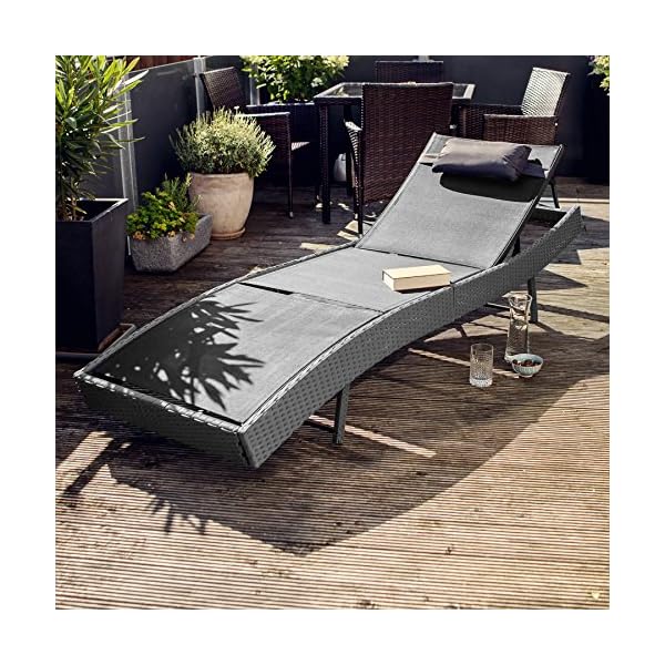 TecTake Rattan day bed sun canopy lounger recliner garden furniture - Image 5
