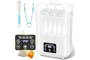 HUMILUFT Baby Bottle Sterilizer & Dryer, 4-in-1 Electric Baby Sterilizer and Dryer with Digital LED for Hold 6-8 Bottles, 2 Layers All-in-One Sterilizer with Disinfect, Hot Milk, Steam and Dry