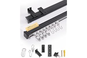 Ezcasch Gardinenschiene 2.5m Aluminium Vorhangschiene, Gardinenschiene 1 läufig Schwarz Deckenmontage Gardinen Schienensystem für Raumteiler, Balkon, Privatsphäre(Schiene x 3)