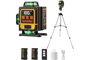 Nivel Laser Autonivelante 360 Grados Con Tripode,ASOBRIS Nivel Láser 4D Verde 16 Líneas,2 x 360 Horizontal y 2 x 360 Verticales,2 Batería Laser Level Para Construcción Exterior Función de Pulso (1)