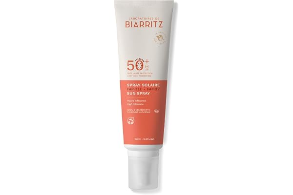 Laboratoires de Biarritz - Crème Solaire en Spray - SPF50+ - Certifiée Bio - Visage et Corps - Bébé, Enfant et Adulte - Texture Fluide, Légère - Format Familial 150 ml - Fabriqué en France