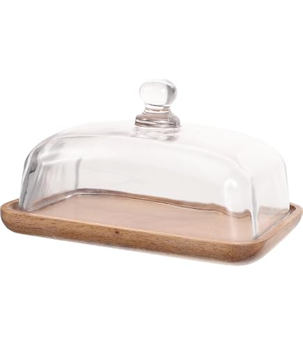 Alzata 2-in-1 In Legno Di Acacia E Acrilico 43 Cm – Porta Torta Con Coperchio E Tagliere Per Salumi, Pieghevole