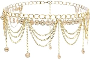 JOCXZI Körperketten,Damen-Gürtel,Bauchtanz-Taillenketten-Accessoire mit Quastenanhänger, Kettenlänge 70 cm + Verlängerungskette 30 cm (Gold)