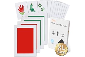 Zemiu Baby Handprint and Footprint XL Size Kit,2 Pcs Baby Handprint Ink Pads with Clean-Touch & 6 Imprint Cards Safe for Baby, Family Keepsake, Pet Paw-Green & Red