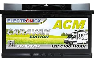 ELECTRONICX Batteria AGM a Scarica Lenta 12V 110Ah C100 Edizione Caravan – Senza Manutenzione, Sigillata, Resistente alle Vibrazioni – Batteria AGM per Camper, Barca, Pannelli Solari, Sistemi Off-Grid