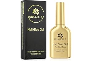 UNA GELLA 6 in 1 Nagelkleber für Kunstnägel, 15ml UV Gel Nagelkleber Langanhaltend Superstark mit Pinsel als Base Coat, für Fake Nails & Soft Gel Tips, Aushärtung mit Lampe erforderlich