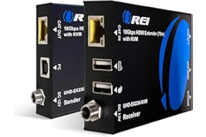 OREI KVM 4K HDMI Over Ethernet Extender Balun Over CAT6/7 Cable 4K@60Hz Upto 230 Feet - 2 USB 1.1 Ports, Supports Keyboard and Mouse USB HDMI Loop Out, Power Over Cable