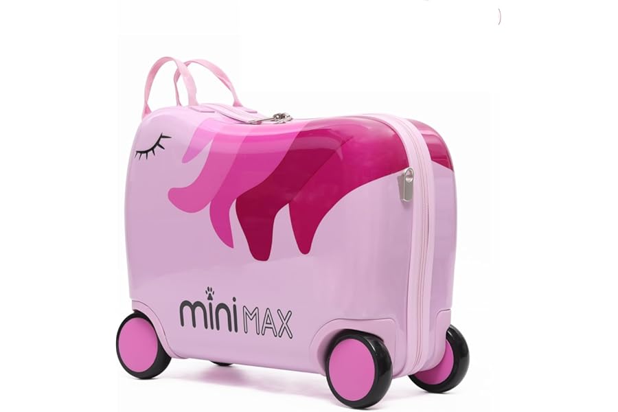 MiniMax 45x36x20cm 29L Kids Ride-On Suitcase - Easyjet Max Size Childrens Rolling Carry On Hand Cabin Luggage Suitcase 45x36x20 4 Wheels - Unicorn