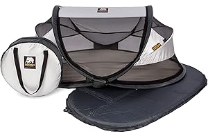 Deryan Łóżeczko turystyczne dla niemowląt z materacem od urodzenia do 2,5 lat - łóżeczko dziecięce Pop Up składane w 2 minuty - łącznie z moskitierą i torbą podróżną - 120 x 75 x 50 cm (srebrne)