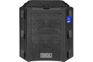 FIXKRAFT Thermo Komposter 380l Schnellkomposter Thermokomposter Schwarz Gartenkomposter Kunststoff Schnell Kompostierer Garten Kompostbehälter mit Deckel