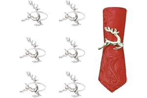 Mtsooning 6 Stück Silber Hirsch Serviettenring, Weihnachten Rentier Serviettenringe, Elch Serviettenhalter für Weihnachten Hochzeit Feiertagsparty Tischdekoration
